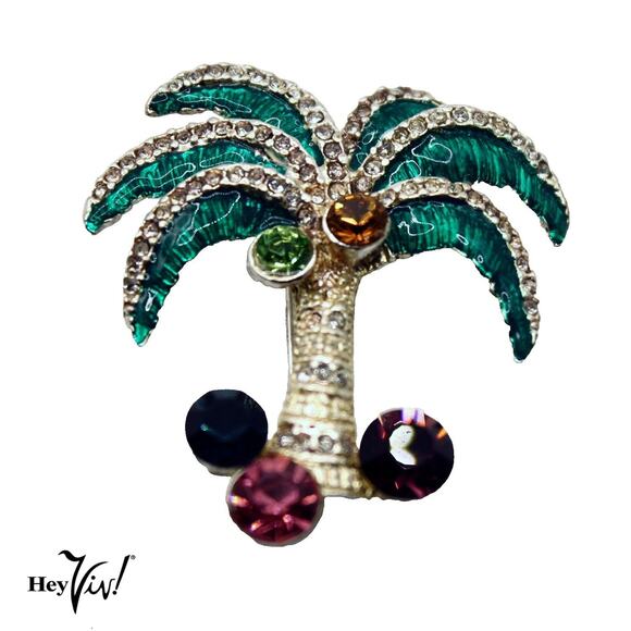 Vintage Rhinestone Palm Tree Pin Brooch Colorful Statement Piece 2" - Hey Viv - Picture 1 of 5